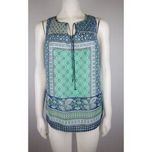 IZ BYER - WOMEN'S SHEER BOHO BOHEMIAN PRINT PEASANT TANK TOP - SIZE M